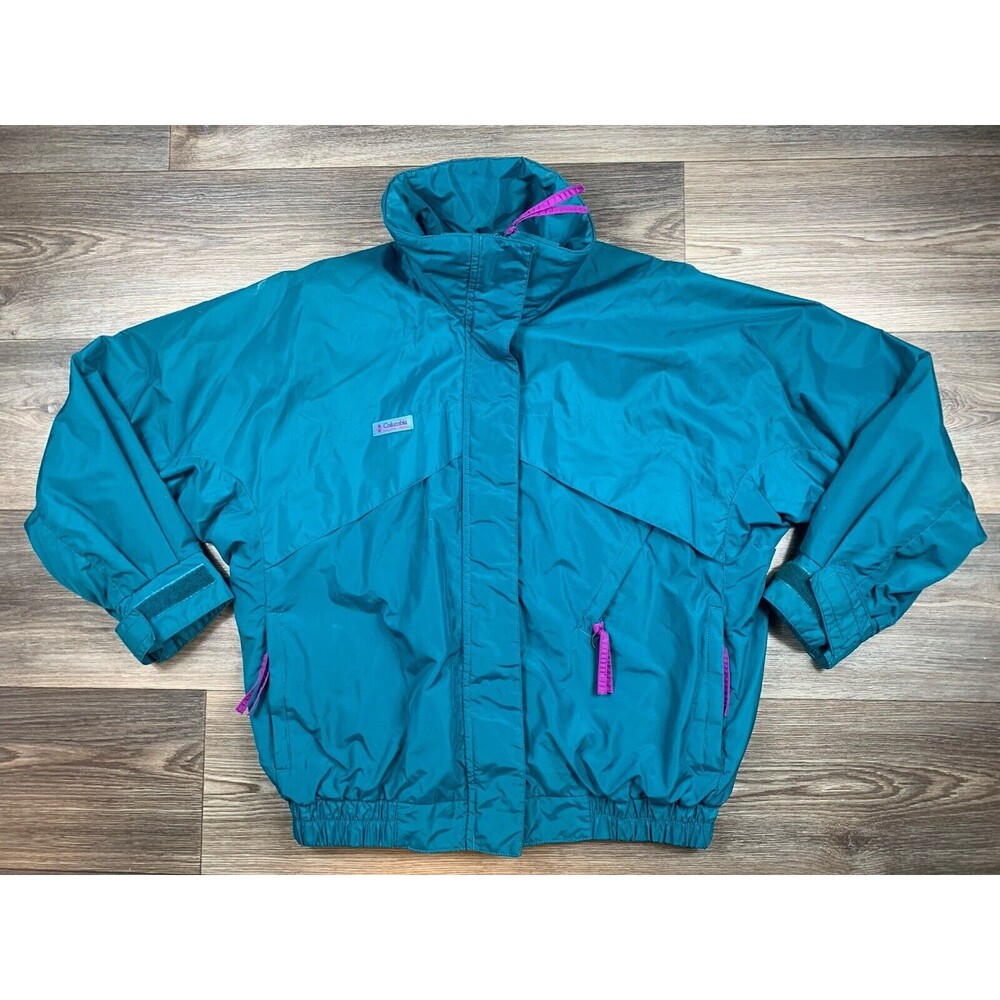 Vintage Columbia Whirlibird Ski Jacket Women’s Large Teal Green Radial Sleeve